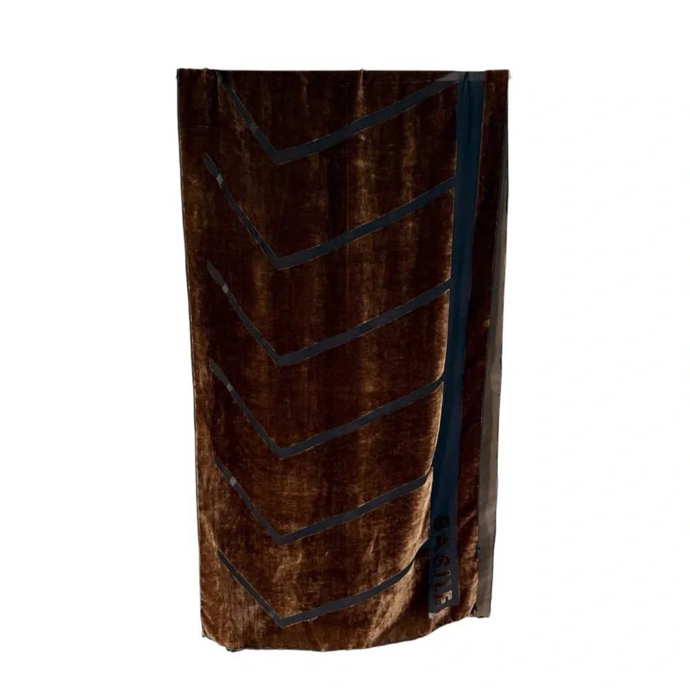 BASILE Scarf Silk Blend Velvet Burnout Brown Chevron Logo Wrap 17 x 60